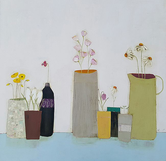 Eithne  Roberts - Yellow poppies, crocus pot and other blooms